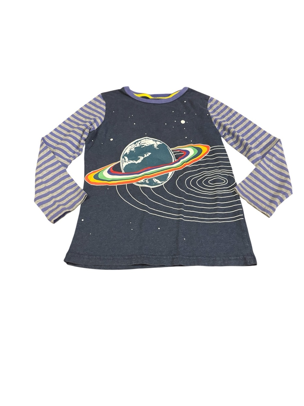 Mini Boden sz 7/8 long sleeve navy planet graphic top